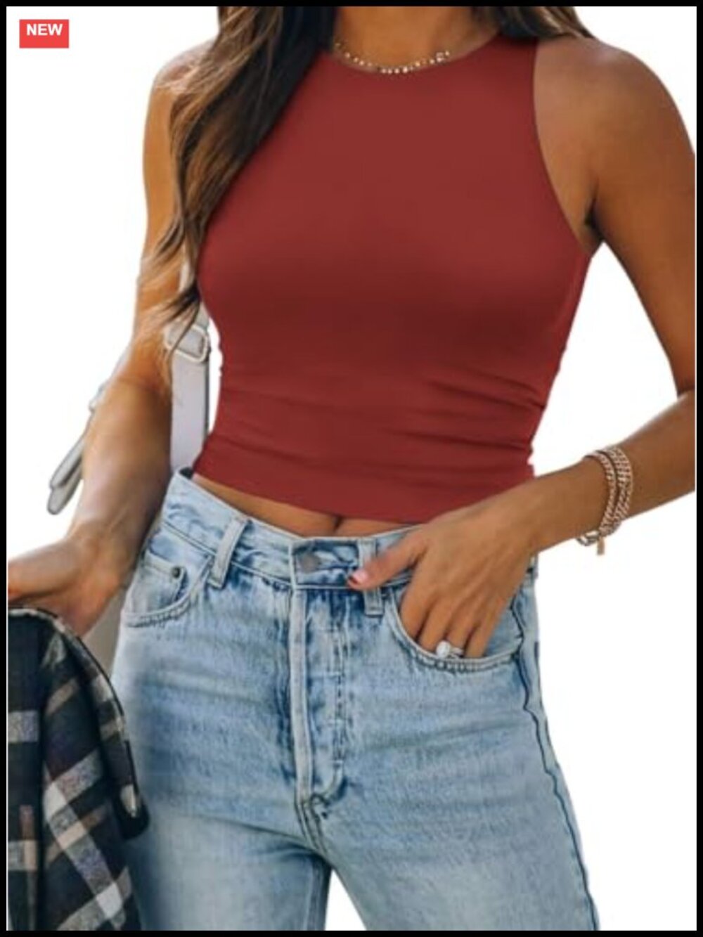 Women's Double Lined Crop Tank Top Sleeveless Workout High Neck Racerback